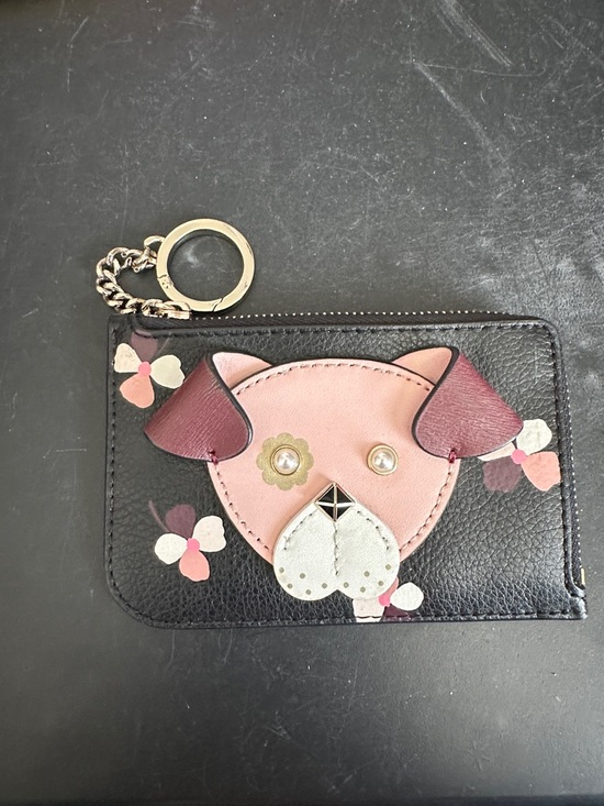 kate spade Handbags - Kate Spade ♠️ Cute Dog Face Leather Card Holder Keychain - Black & Pink